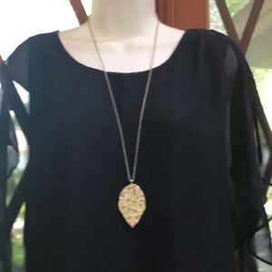 Long Necklace with Large Leaf Charm Adjustable